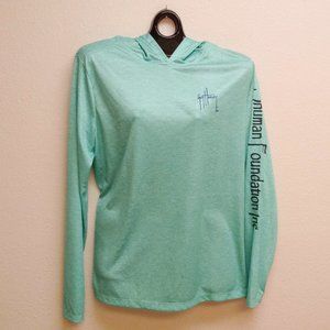 Guy Harvey Long Sleeve Hoodie, Sea Green with Swordfish Women's Size XL.
